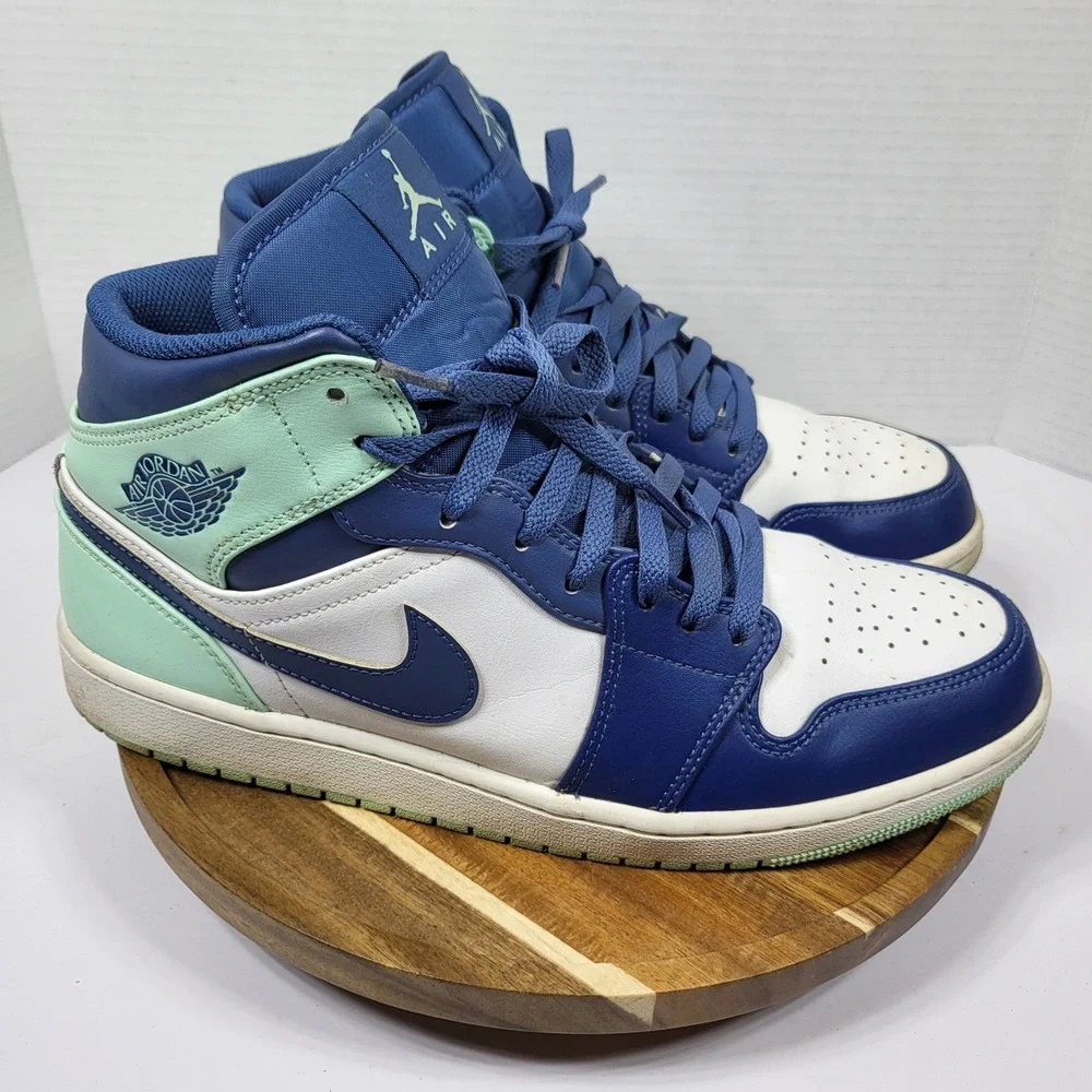 Jordan 1 Mid Mystic Navy Mint Foam White Mens 10.5 554724-413 Blue Green Sneaker